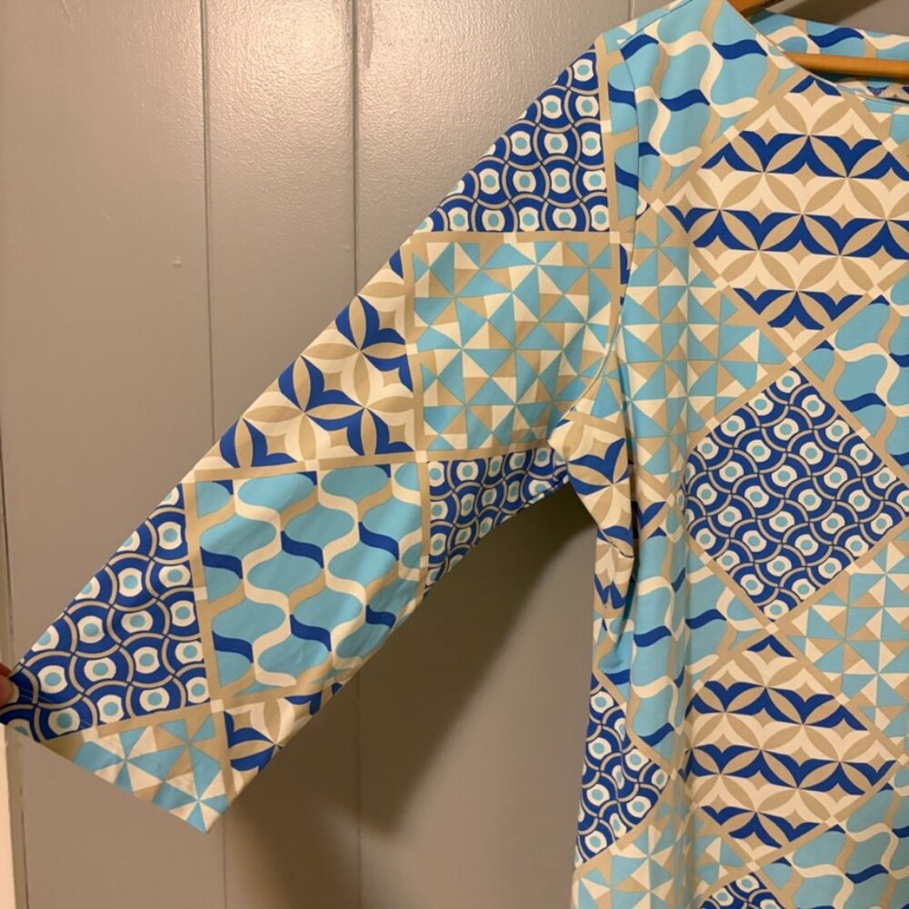 J. McLaughlin Wavesong Knit 3/4 Sleeve Geometric Top Catalina Cloth Boatneck XL - Picture 3 of 9
